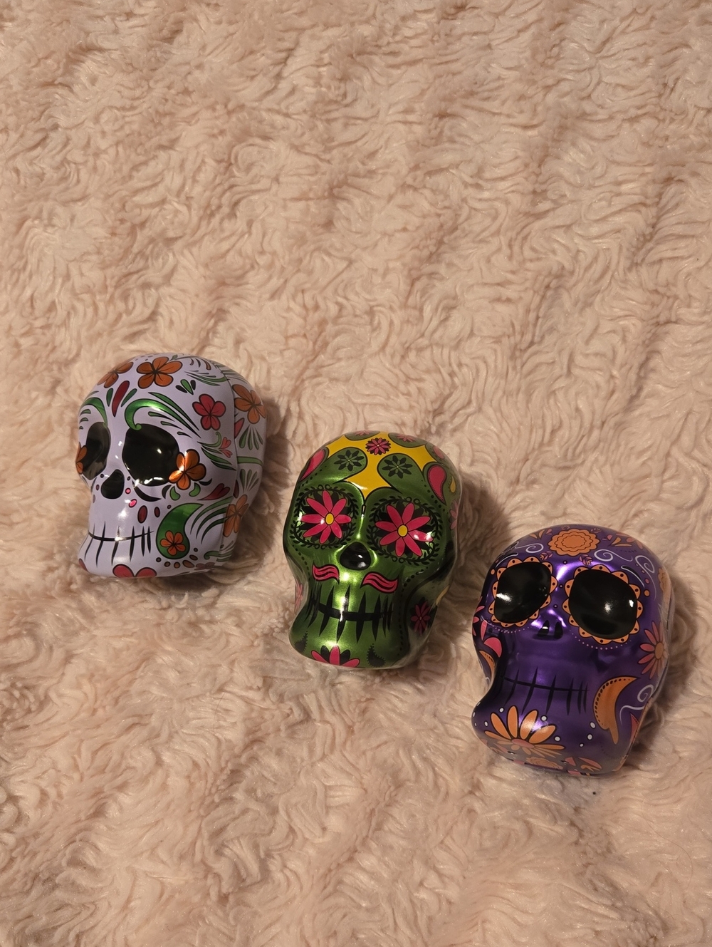 Sugar Skull Tin Containers- Purple, Green, White